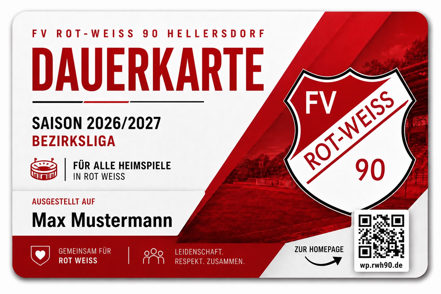 Dauerkarte des FV Rot-Weiß 90 Hellersdorf für die Saison 2026/27