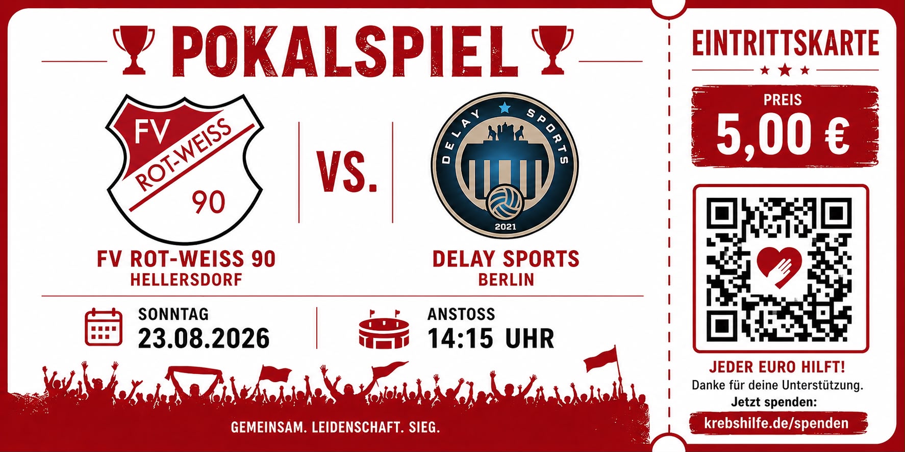 Eintrittskarte für das Pokalspiel FV Rot-Weiß 90 Hellersdorf gegen Delay Sports Berlin